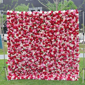 Hot Sale Rose Madder Flower Wall Artificial Roll up Clothe Base Flower Wall 5D for Wedding Event Party Stage Backdrop Decor