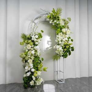 Romantism Luxury DIY Arch Wedding Stage Event Center Decoration 3D Green White Rose Mixed Arrangement Silk Artificial Flower Art