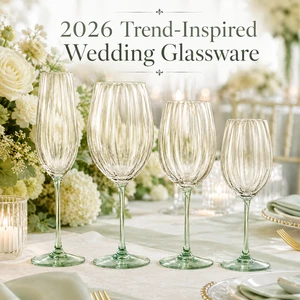 2026 Trend Wedding Wine Glasses Wide Ribbed Two Tone Crystal Glassware for Banquet Event Rental Party Restaurant Table Decor Set