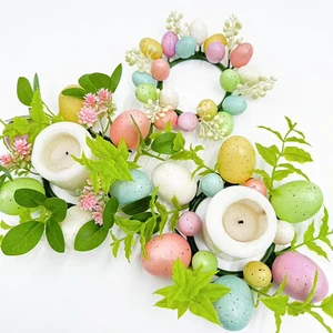 2025 New Design Handcrafted Flowers Easter Egg Wreath Twigs Pastel Plastic Eggs Candlestick Decoration