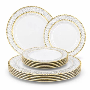 In-stock PS Disposable Plastic Party Plates Hammered Gold Rim-10.25&7.5 In Dessert Appetizer Plates For Party,Wedding