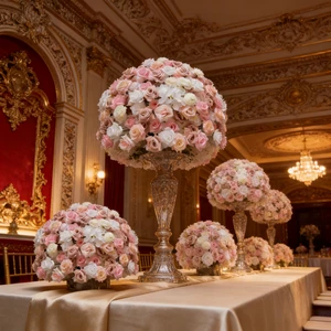 Luxurious High Quality Artificial Silk Flower Ball Table Centerpieces for Wedding Decorations with White Rose