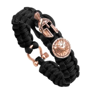 Vintage Warrior Inspired Tactical Handcrafted Bold Timeless Black Paracord Braided Spartan Bangle for Jewelry