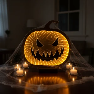 20CM Pumpkin Shape LED Infinity Lights Halloween Decorative Mirrors Battery USB Power Supply for Haunted Party Wall Decorations