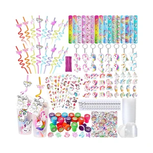 Qilery Eco-friendly 195-Piece Unicorn-Themed Party Favor Set Includes Reusable Plastic Cups Slap Bracelets Tattoo Stickers Tail