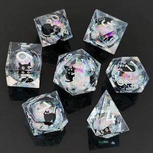 Resin Cat-shaped Quicksand Dice With Liquid Core For D&D & Cthulhu Campaign Tabletop Games; Right Angle Design