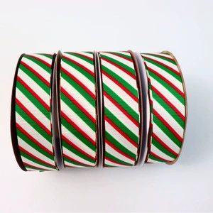 Christmas Red Green Herringbone Striped Printed Eco-friendly 100% Polyester Webbing Gift Wrapping Handmade DIY Bow Garment Use