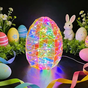Iridescent Eco-friendly USB Powered LED Light Prismatic Holographic Luminous Easter Egg Decor Tabletop Centerpiece for Easter