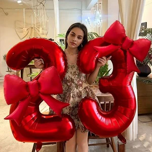 32/40 Inch Eco-Friendly Colorful Bow Number Foil Balloon Red Pink And Blue Helium Birthday Wedding Party Decoration Digital Gift