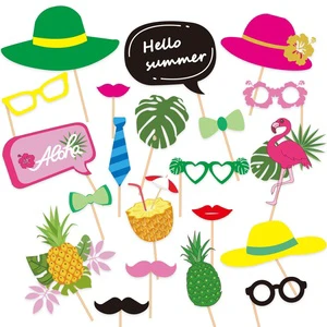 New 21-piece Hawaiian Pineapple Photo Props Hello Summer Aloha Print for Summer Beach Party Tropical Theme Shooting Supplies