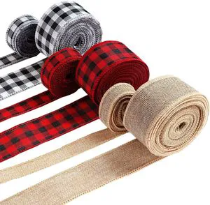 HB-215 6M Christmas Wired Edge Ribbons Fabric Plaid Ribbon