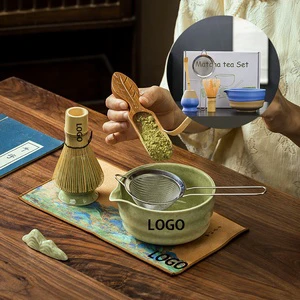 Custom Logo 4 to 7 PCS Matcha Bowl Ceremony Accessory Japanese Tea Matcha Organic Bamboo Whisk Chasen Matcha Kit Set with Spout