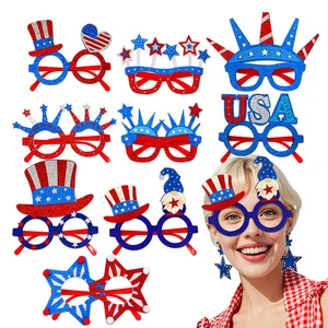 Glitter 4th of July Glasses Party Sunglasses Frames Independence Day Novelty Costume Eyeglasses Photo Props for Adults