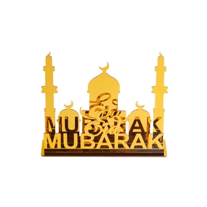 Eid Mubarak Desktop Ornaments Gold Acrylic Gift Ramadan Star and Moon Mioor for Mubarak Decorating Supplies Muslim Decorations