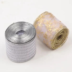 Wholesale Custom Luxury Burlap Wired Edge Stripe Plaid White Christmas Ribbon Rolls for Gift Wrapping