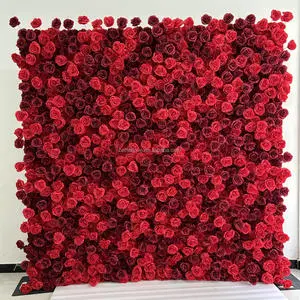 Burgundy Wall Flowers Oem Luxurious Beautiful 5d Artificial Flower Wall Panel Backdrop 8ftx8ft Decoration for Wedding Party Home