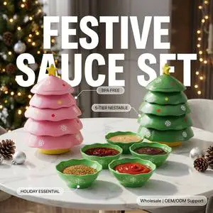 Creative Xmas Tree Dipping Bowl Set 5-Tier Stackable Festive Snack Tray with Star Lid for Holiday Party Decor Wholesale OEM