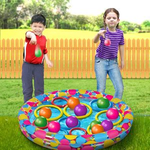 Inflatable Outdoor Toy Set Floating Ring Toss Game with Colorful Plastic Balls for Kids and Family Backyard Carnival Parties