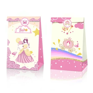 Huancai Princess Party Favors Bag 12 Pcs Gift Paper Bags Goodies Candy Treat Bag with Stickers for Kids Birthday Party Supplies