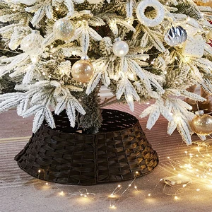 Large Handwoven PP Rattan Christmas Tree Collar Basket Woven Tree Skirt Base Stand for Xmas Indoor Home Festival Decoration