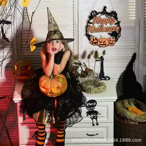 Creative Wooden Halloween Door Sign Cross-Border Pumpkin Ghost Hanging Decoration for Home Holiday Supplies