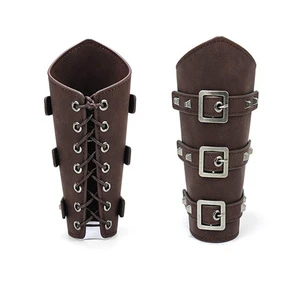 Punk Hip Hop Cosplay Leather Armor Arm Viking Bangles Pirate Knight Gauntlet Wristband Bracer Accessories New Men's Bracelet
