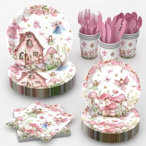 Spring Flower Fairy Disposable Paper Tableware For Kids' Birthday Parties Tray Cups Napkin Cartoon Party Decoration Supplies