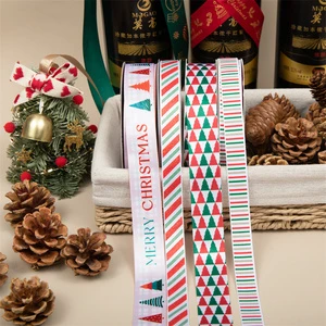 Factory Custom printed christmas pattern Ribbon With Logo for christmas tree Decoration/ Gift Packing Christmas Ribbon bow