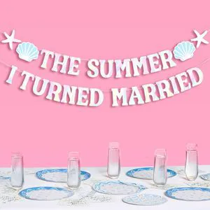The Summer I Turned Married Banner - Iridescent Foil Decorations, Bridal Party Sign, Bride to Be Background Beach Bach Supplies