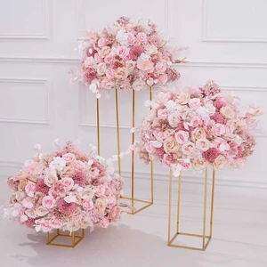 Pink Rose Artificial Silk Luxury High Quality Flower Balls Wedding Aisle Decorations Hanging Ornaments Party Ceremony Supplies