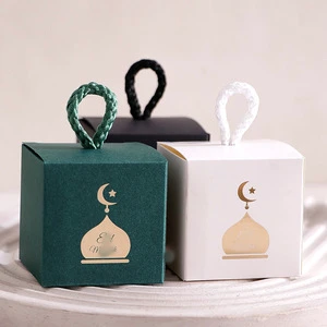 Cross-border for New Small Square Star-and-Moon Castle Decoration Gift Specialty Paper Hollow-Out Box Handle Ramadan Supplies