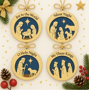 Pafu Christmas Decorations Nativity Ornaments for Christmas Tree Wooden Nativity Christmas Ornament