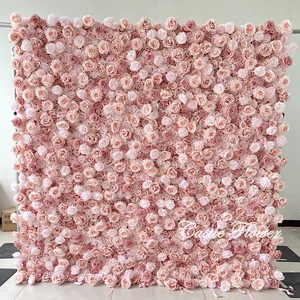 O-W045 Customs 3D 5D Roll up Slik Rose Backdrop Hanging Curtain Flower Wall Fabric Wedding Stage Background Decoration