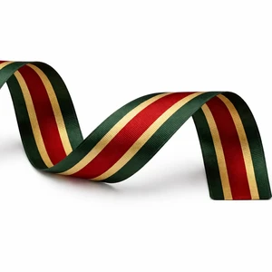 Neelkamal Industries 25MM Christmas Green Red Gold Striped Polyester Woven Grosgrain Metallic Lurex Ribbon 50 Yard Roll Bulk