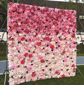 High Quality Handmade Rose Multicolor Flowers Wall Decor Pink Blue Matching Artificial Flower Wall for Weddings for Restaurants