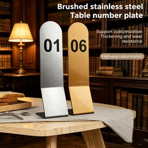 Customized Logo Stainless Steel Plate Double Sided Table Plate Silver Wedding Restaurant Hotel Vertical Table Number Card