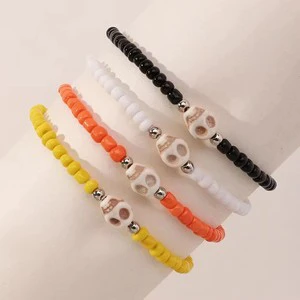 2025 Fashion Custom Handmade Halloween Stretch Seed Beaded Bracelet With Skull Jewelry Set