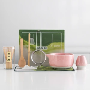 Custom OEM ODM Japanese Green Ceramic Matcha Tea Set 8PCS Matcha Bowl Tea Ceremony Kit Bamboo Whisk Gift Box