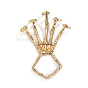 Gift Punk Exaggerated Ghost Hand Accessories Halloween Five Finger Ring Skull Gothic Bone Skeleton Hand Finger Bracelet
