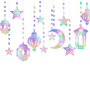 Set 6pcs Ramadan Decorations Eid Mubarak Swirl Banner Star Moon Ceiling Hanging Ornament Muslim Party Supplies for Ramadan