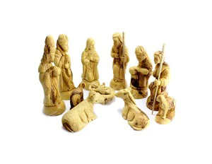 Elegant Olive Wood Nativity Statues Christmas Tree Stand and Accessories