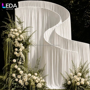 LEDA Hot Sale Luxurious Wavy Curved Iron Metal Background Stand with Silk Cloth for Wedding Events Decoration