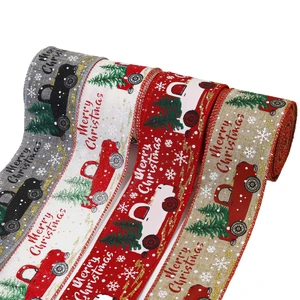 Wholesale Price Christmas Gift Wrapping Ribbon Christmas Plaid Ribbon 100% Polyester Wire Edge Lattice Ribbon For Decoration