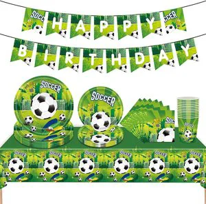 Soccer Party Supplies for 20 Guests Soccer Theme Birthday Tableware Set Table Decorations Favors Paper Plates Napkins Forks