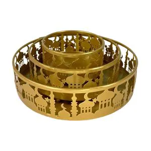 Microstar Islamic Metal Gold Ramadan Serving Food Tray for Eid Mubarak Party Supplies Ramadan Decorations 2024