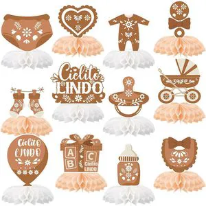 12-Piece Set - Baby Shower Party Decoration - Brown Table Flowers Style