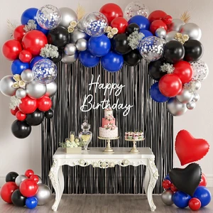 Super Hero Theme Party Birthday Balloon Set Decorations Including Balloon Kit Happy Birthday Banner Fringe Curtain