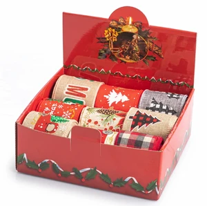 Multi Xmas Pattern Satin Gift Ribbon Roll Custom Logo Support for Holiday Gift Box Wholesale Packing Supply