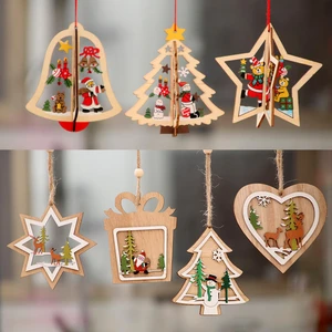 Laser-Cut Wooden Christmas Tree Ornaments with Star & Bell Hanging Decorations for Holiday Gifts