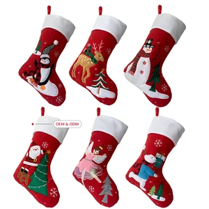BSCI 2026 New Customized Free Sample Cute Xmas Home Fireplace Decoration Cartoon Pattern Christmas Stocking for Embroidery
